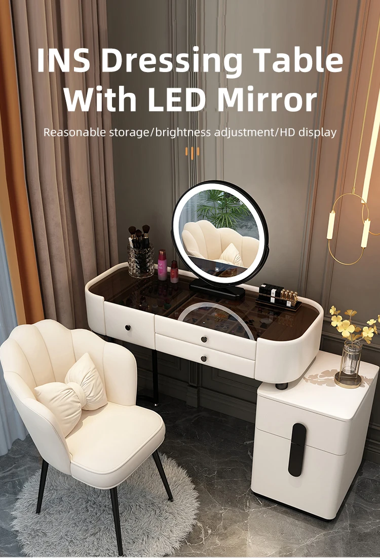 Beauty Store LED light luxury Nordic Bedroom Makeup Table Modern Simple Multi-functional Princess Dressing Vanity Table