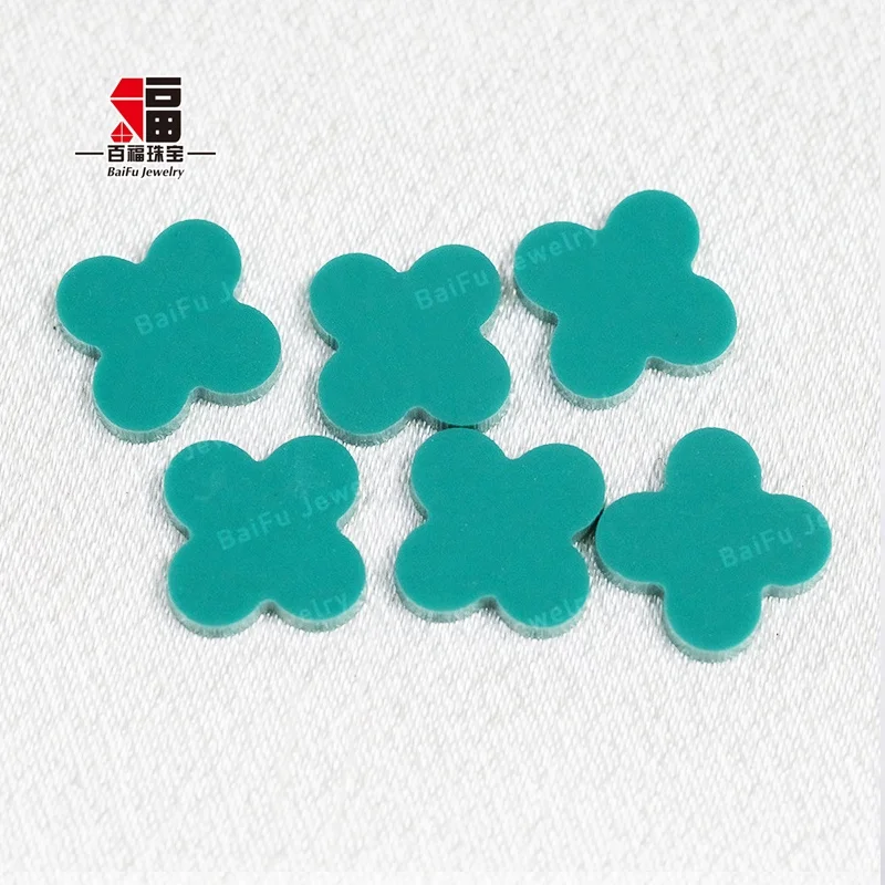 BaiFu Jewelry fashion flat double sides synthetic four leaf clover green turquoise