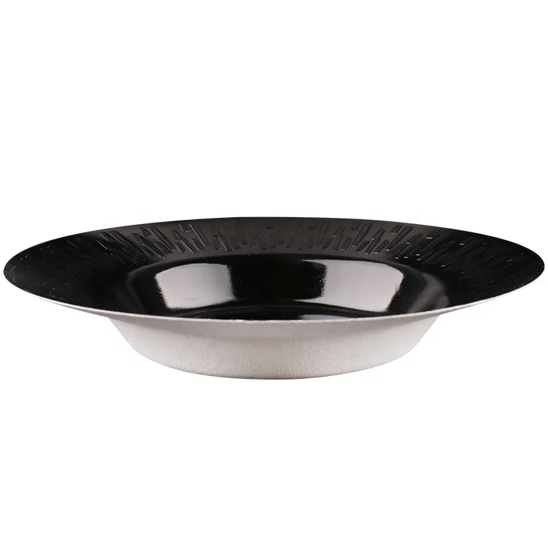 Sugarcane Bagasse Plate with Black PLA Film Bagasse Round Plate Disposable Plate