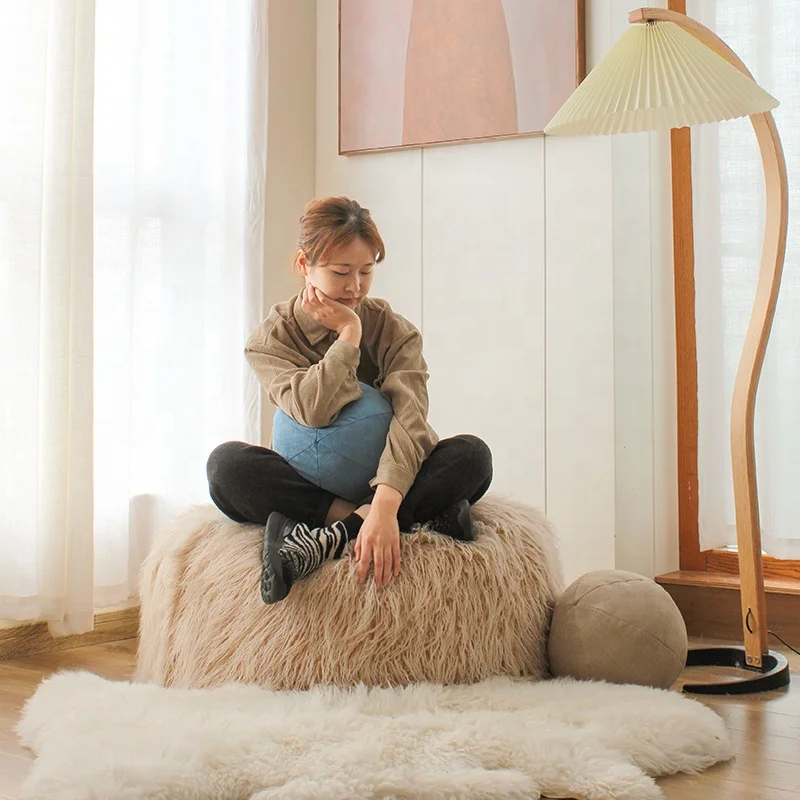 Factory custom pink fur fluffy floor bean bag sofa oval lazy bean bag fillers feel comfortable