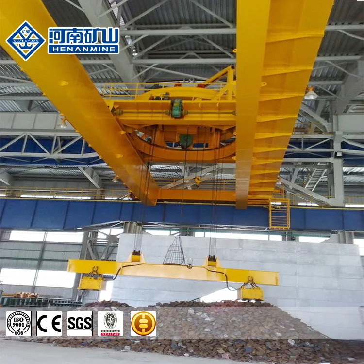10T Double beam or girder electromagnetic traveling rail bridge crane for steel plate