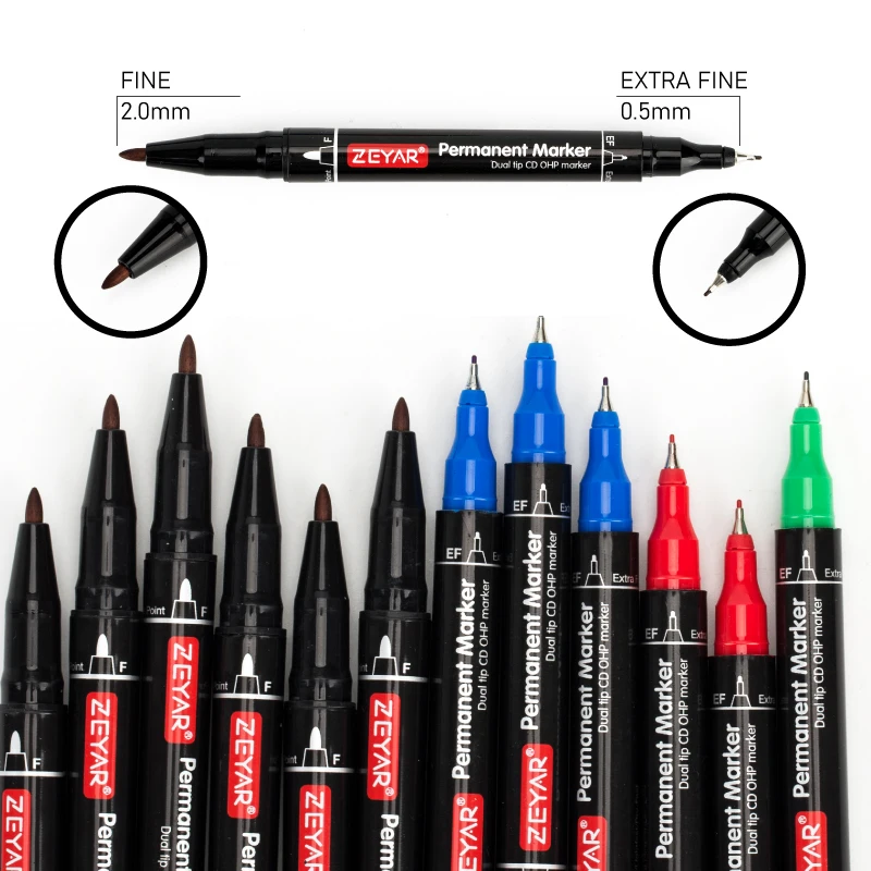 ZEYAR Twin Tip Permanent Markers CD/DVD Markers 4 Colors Ultra Fine Point and Fine Point for Signature and Marking