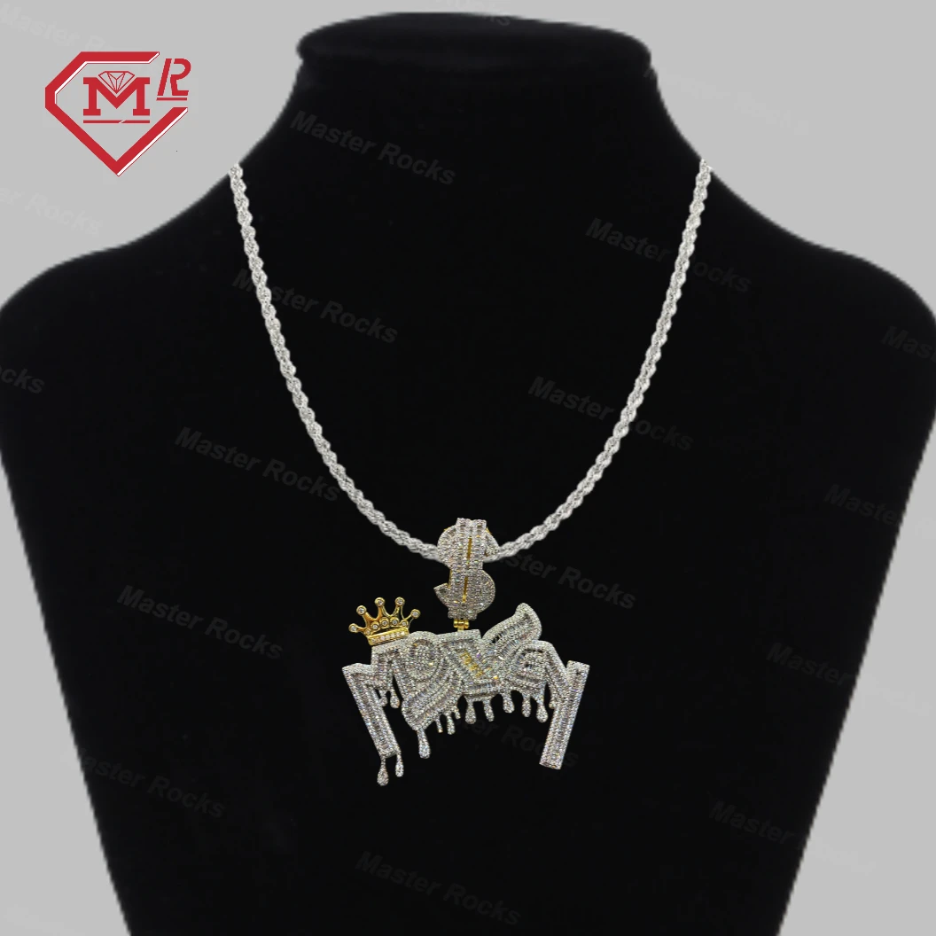 Money With Dollar Bail And Crown Moissanite Pendant Passes Diamond Tester 925 Silver Iced Out Custom Hip Hop Pendant