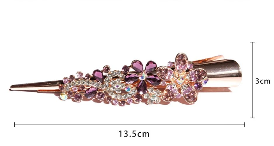 Sparkly Flower Leaf Rhinestone Long Metal Alligator Hair Clips Duckbill Clips Barrettes Hair Pins Accessories for Women Girls