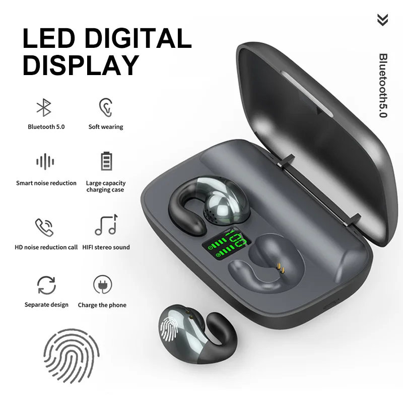 S19 Bone Conduction Wireless Earphones 5.0 tws Touch Earphones 9D Stereo with 2200mAh digital Display headsets For smart phone