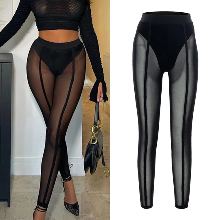 Streetwear Patchwork See Through Mesh Gym Scrunch Butt Leggings Black Trousers High Waist Pants For Ladies