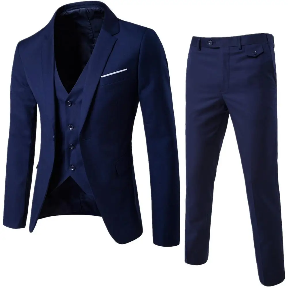 New Fashion Men Groom One Button Lapel Collar Solid Color Three-piece Casual Bridegroom Groomsman Tops+Vest+Pants Suit