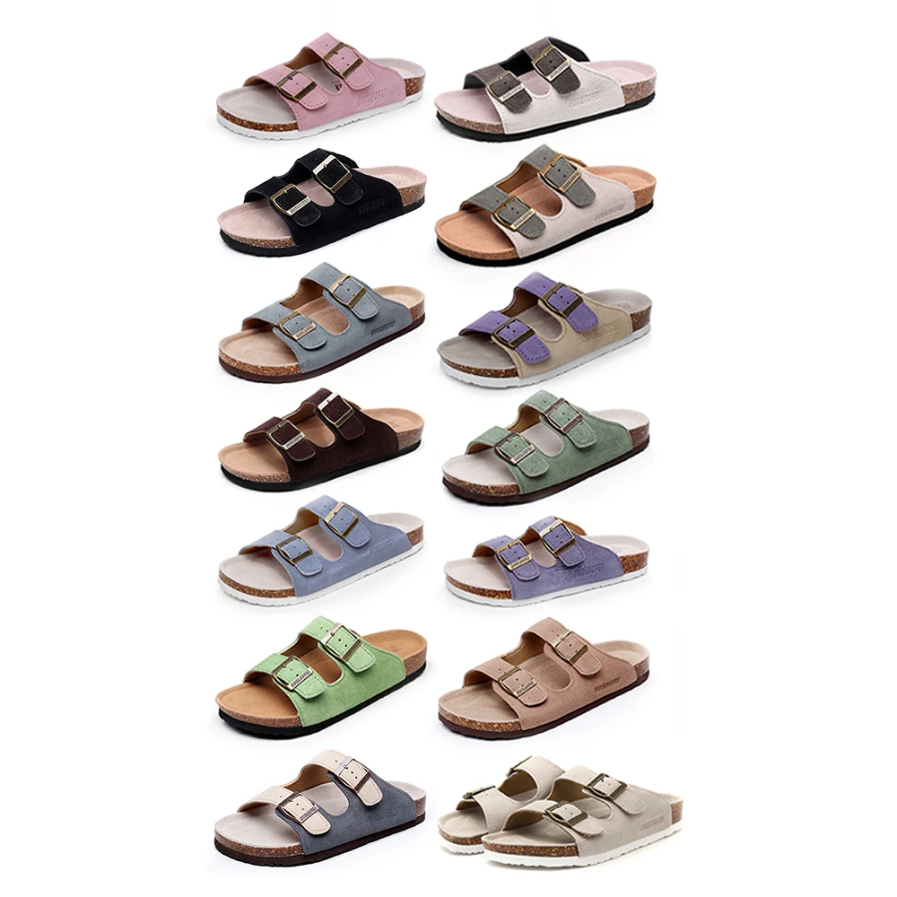Wholesale PU Leather Gents Men Cork Sole Summer Beach Slippers Shoes