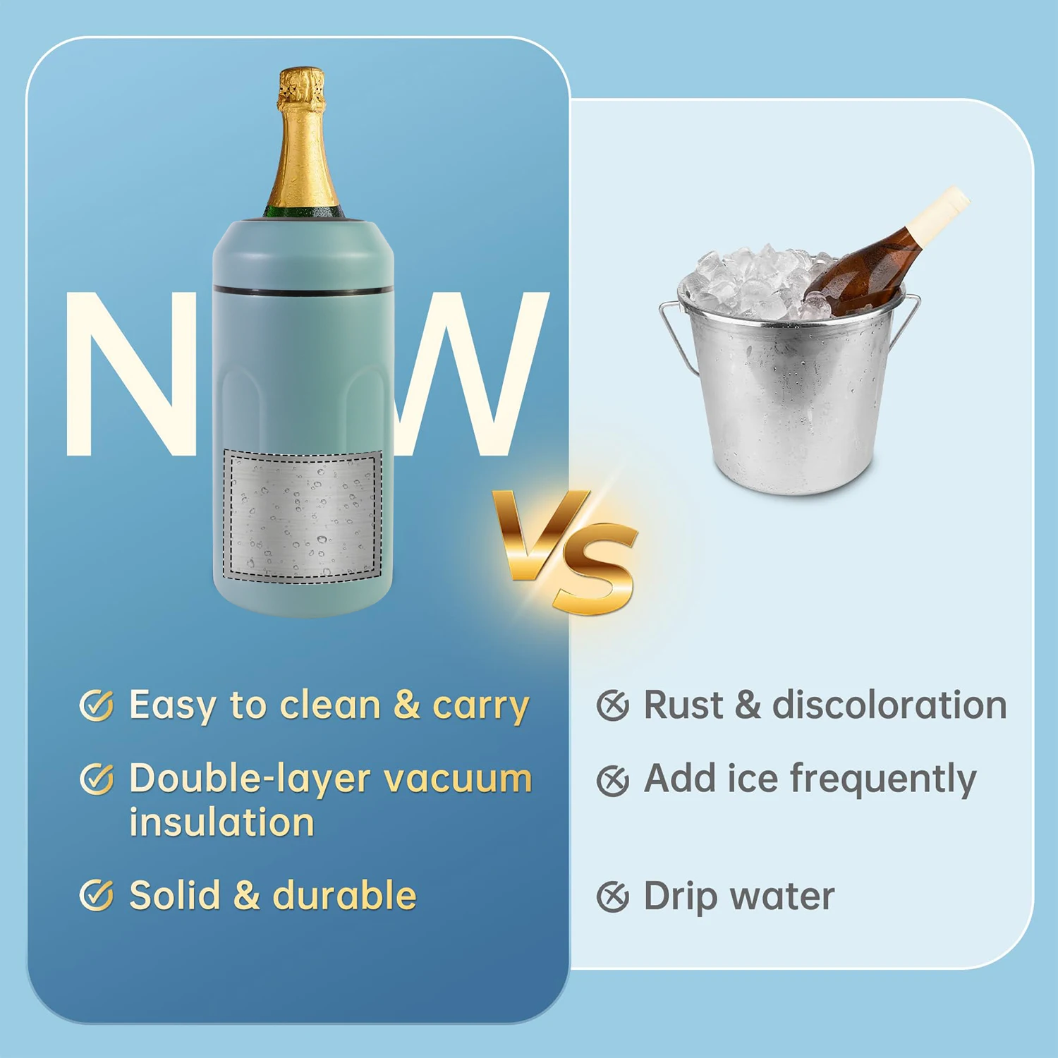 Packshine Luxury Insulated Champagne Bottle Cooler Chiller Iceless Wine Bottle Chiller Champagne Bucket With Wine Seal