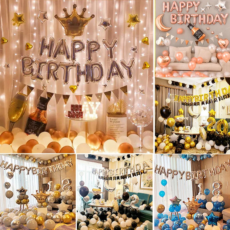 PartyForever Rose Gold Happy Birthday Balloons Banner Set for Her Birthday Party Decorations and Supplies Kit for Women and Girl