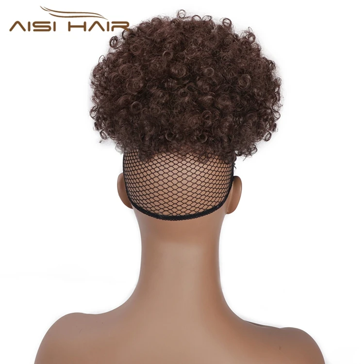 Aisi Hair афро-пуховка с челкой короткие кудрявые вьющиеся волосы пучок зажимом для обертывания кулиска наращивания волос