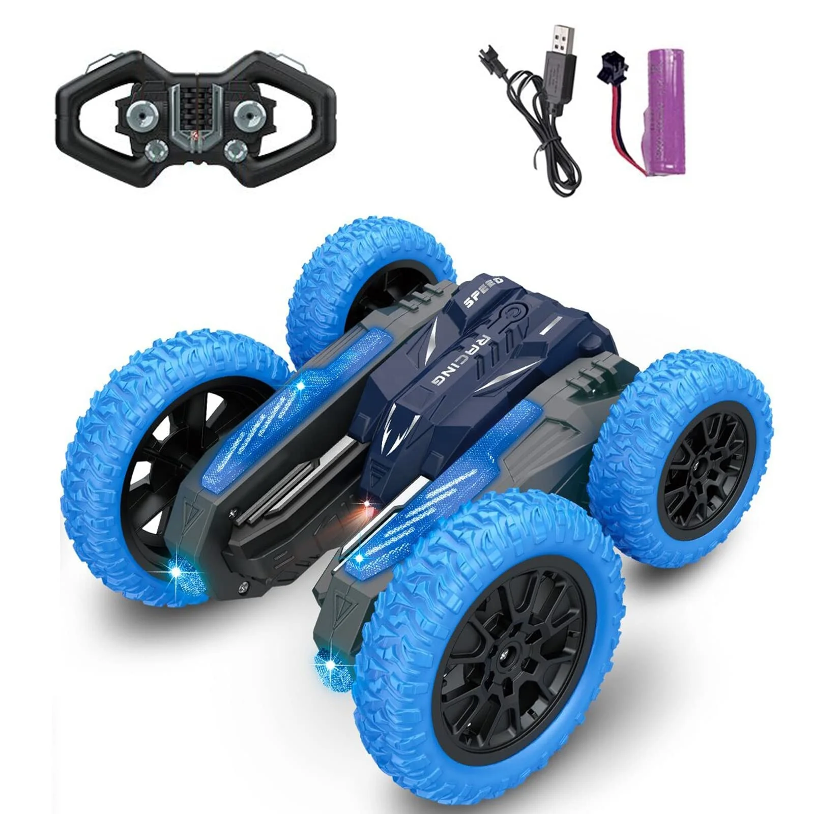 2024 Best Gifts  360-Degree RC Car All Terrain Tires  4WD Monster Truck LED Lights Rechargeable  Car Remote Control Stunt Car