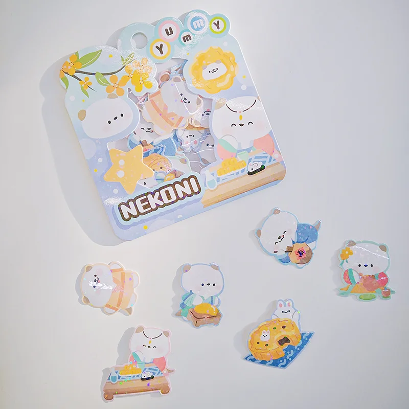 Nekoni Animal Original Chinese Vintage Stickers Kitty Bunny Otter Little Dog Panda Bear Sticker Pack Sparkly Glittery Stickers