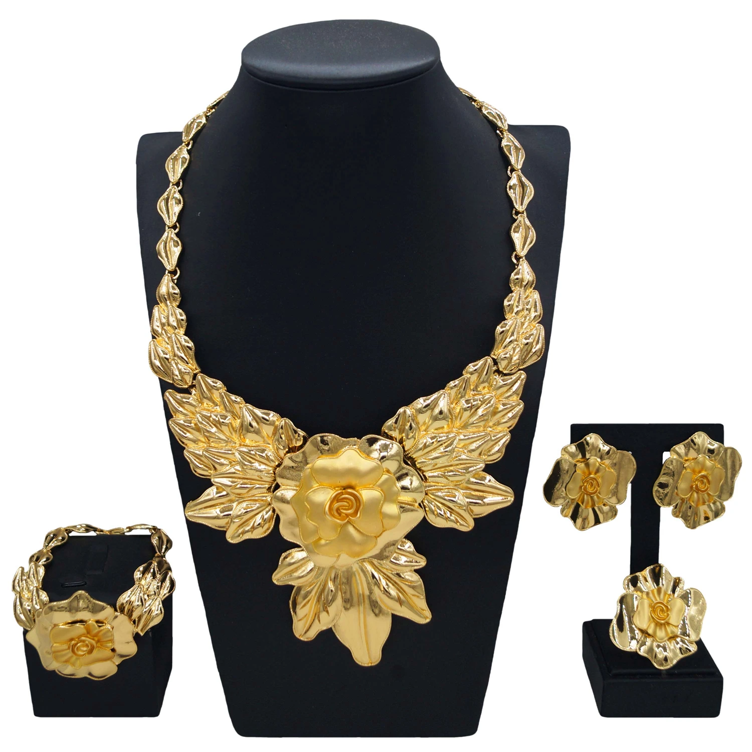 Yulaili High Quality Italian Gold Style Fashion Jewelry Set Africa Women Bridal Party Flower Shape Necklace