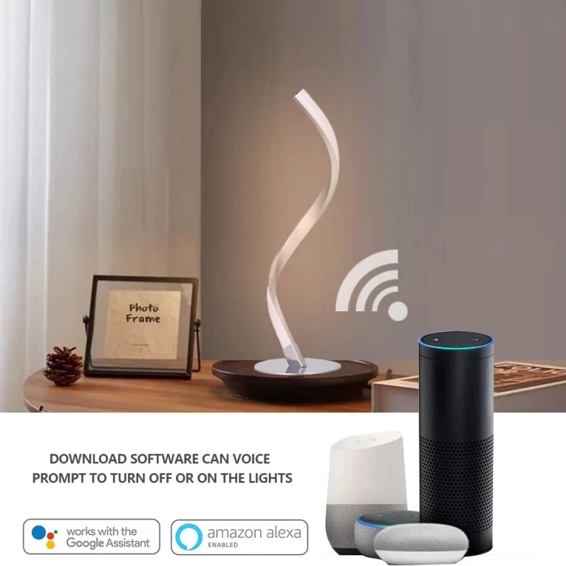 Светодиодная спиральная настольная лампа Tuya с Wi-Fi современный изогнутый прикроватный светильник холодного белого света для гостиной спальни чтения Alexa