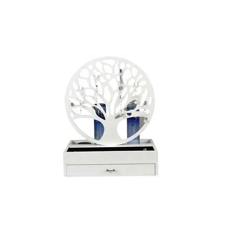 DS White Organizer Earrings Storage Stand Display Wooden Carving Jewelry Box