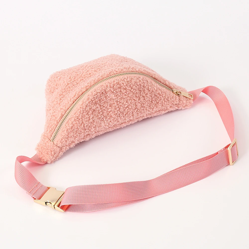 New Fashion Design Ladies Pink Cute Plush Fancy Straps Purse Sports Belt Bag Waist Bag Shoulder Bags Teddy Fanny Pack