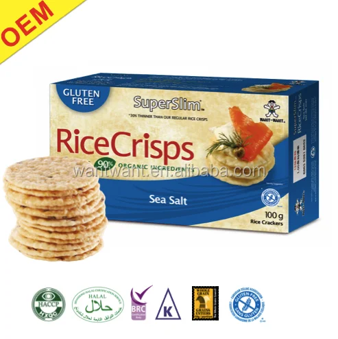 
Want Want OEM Superslim Rice Crisps Thin Rice Crackers Grain Snacks Chips Healthy Biscuits Halal Gluten Free Seasalt Flavor 