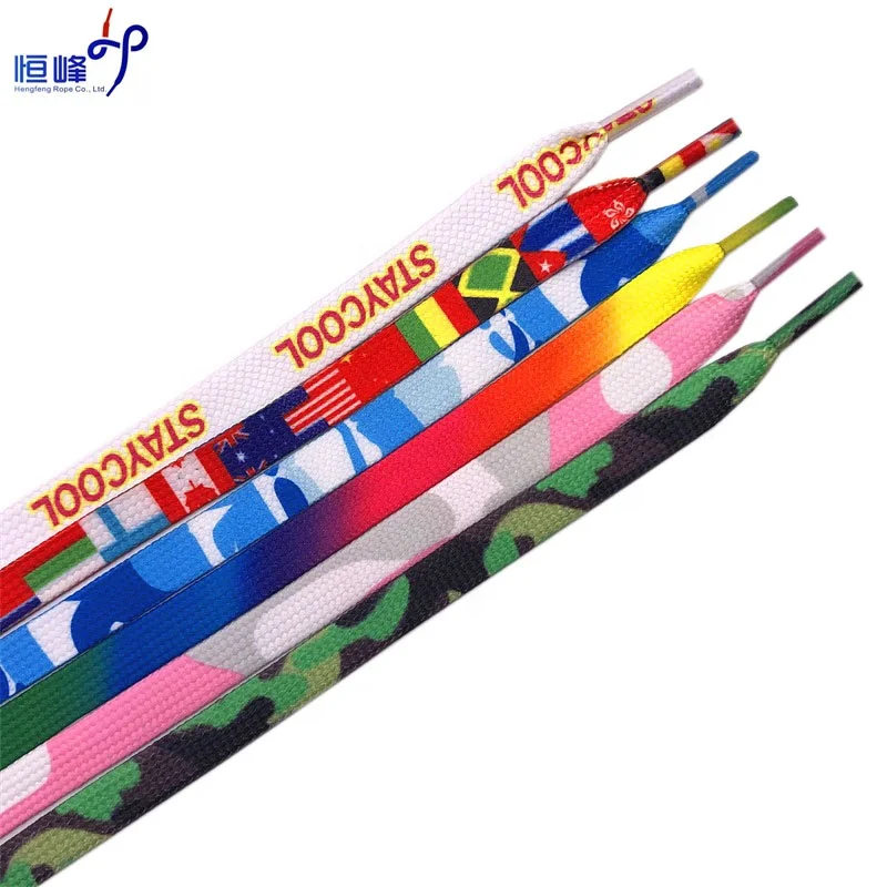 Оптовая продажа, плоские полиэфирные шнурки для обуви с сублимационной печатью