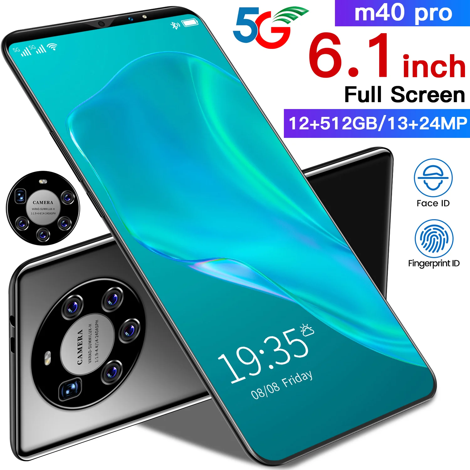M40 Pro Новая модель мобильного телефона 6,1 'Full HD экран 10core Смартфон 6 ГБ + 128 ГБ Android Мобильный 13MP + 24MP 4800 мА-ч