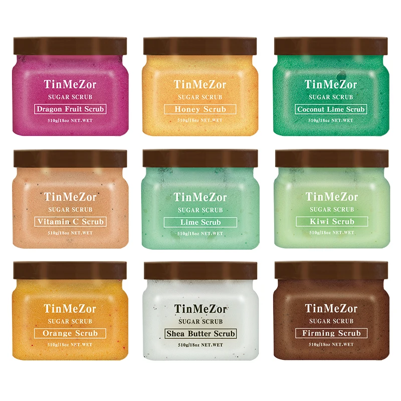 High quality custom logo brightening and glow kojic acid brown sugar body scrub oem shea skin peeling organic dead sea salt body