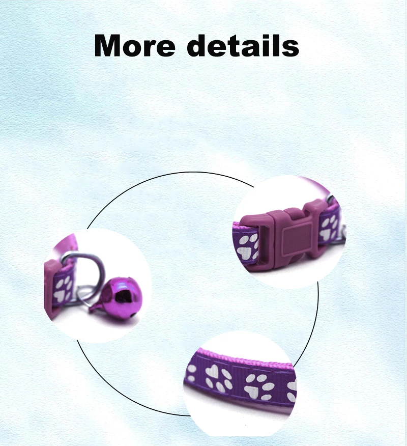 Manufacturer wholesale multi-colors nylon paw print adjustable cat collar