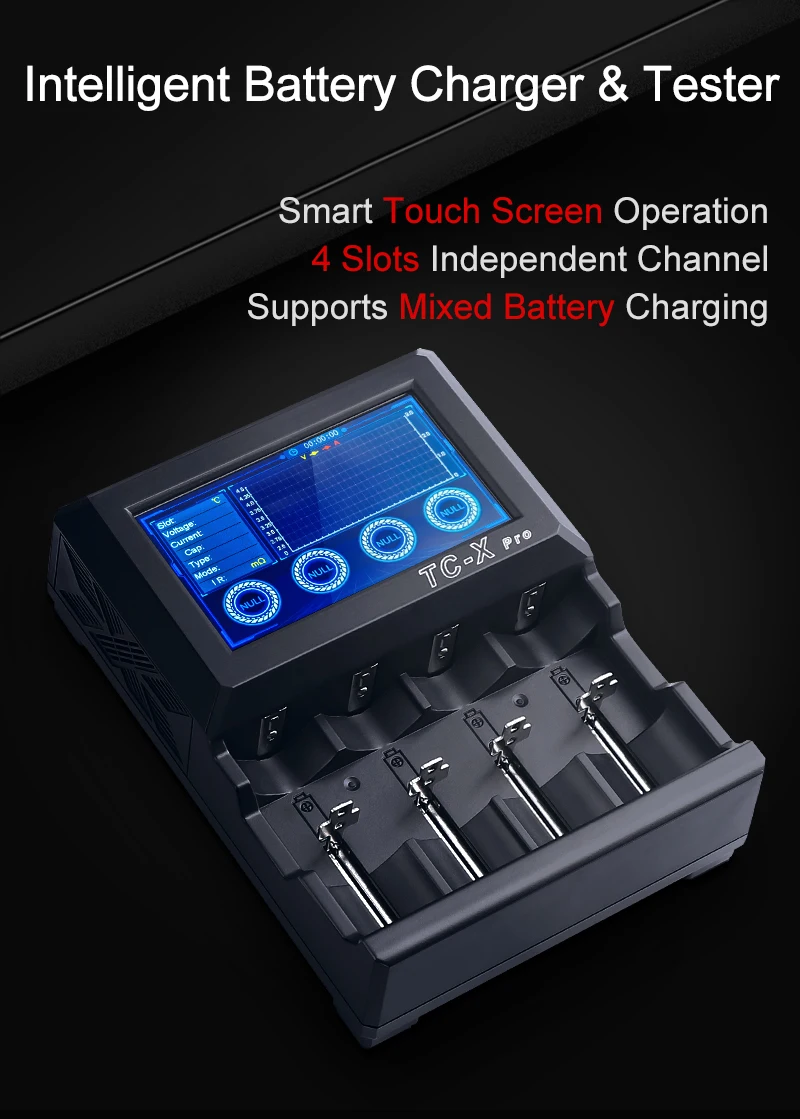 Smart 12V Discharge Tester Rechargeable 4-Slot Battery Capacity Checker for AA AAA C D Size Lithium NiMH Lithium Batteries