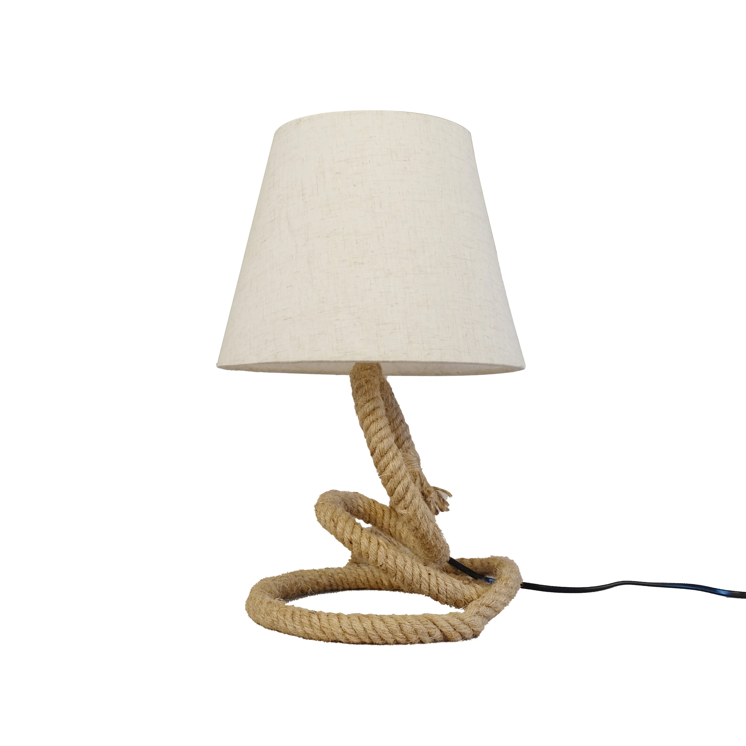 Rustic vintage retro style fabric shade rope body large table lamp with E27 lamp holder home decor