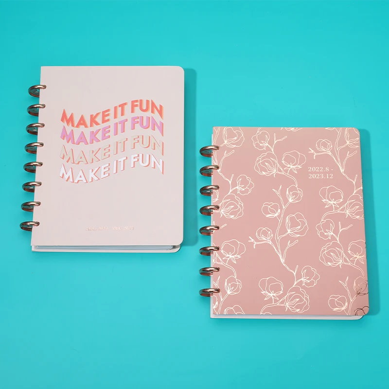 Custom Cover Inner Page Goals Journal Notebook Metal Rose Gold Disc Bound Planner