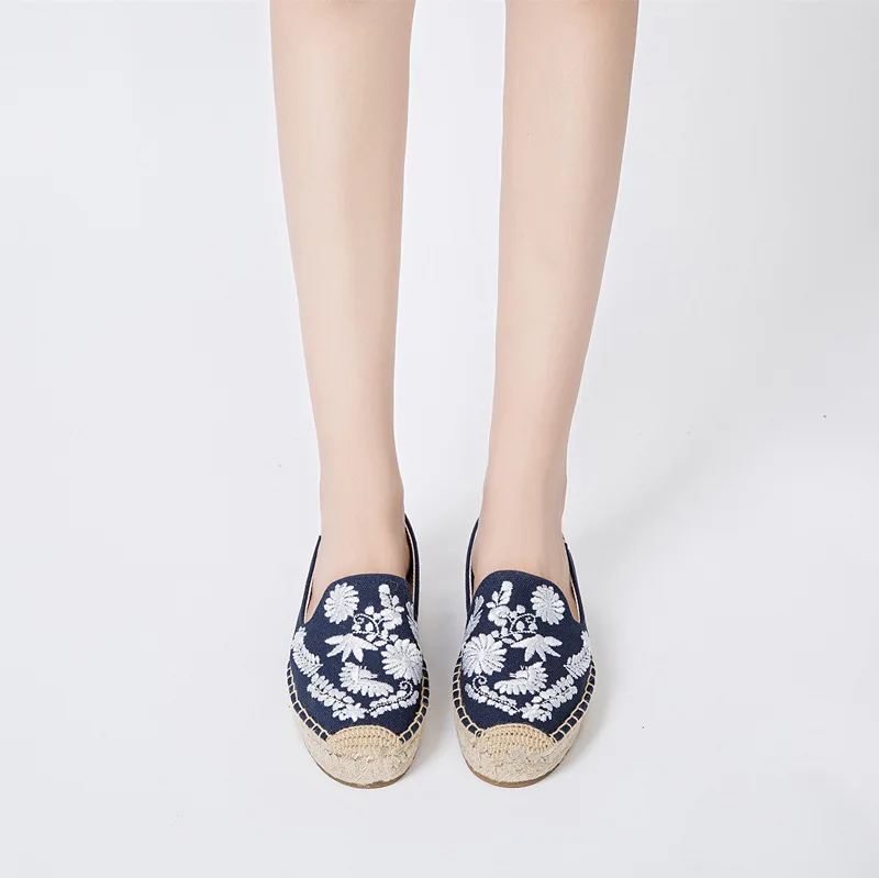 Nicecin Flower Embroidered Espadrilles Women Flats Shoes Casual Espadrilles Ladies Fashion Espadrilles Female