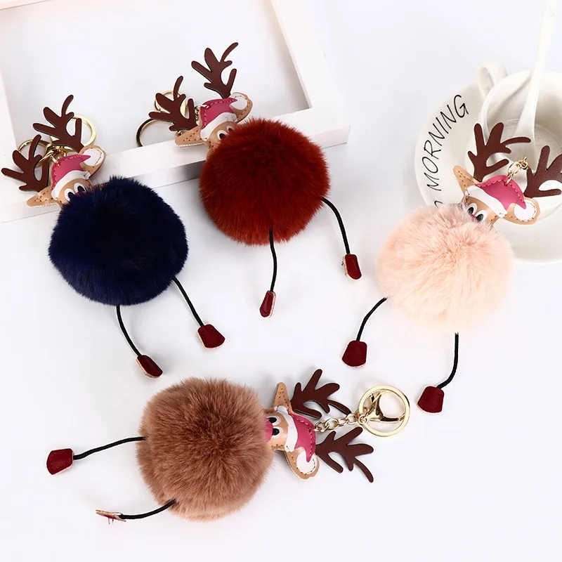 Лидер продаж 2021, Модный женский брелок с меховым помпоном, украшение для сумки в виде лося, рождественский подарок