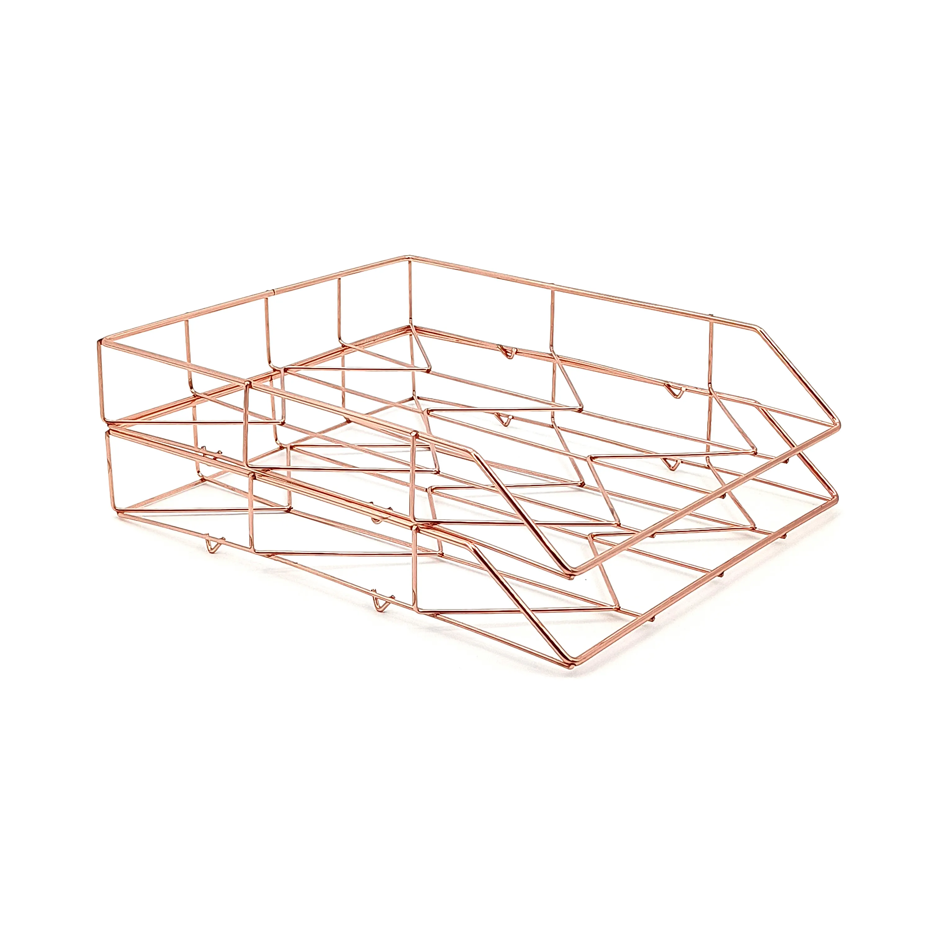 Hot sale Rose Gold Metal Wire desktop 3 tier File rack and Magazine Holder for