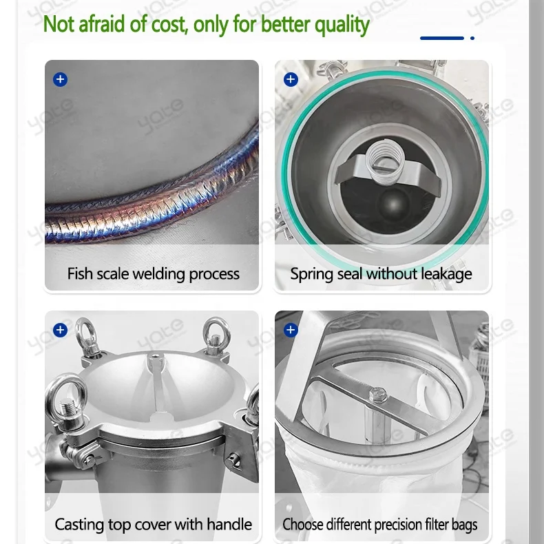 Industrial Filtration Purification Treatment Clamp Quick Opening Filter Bag Stainless Steel Multi Housing