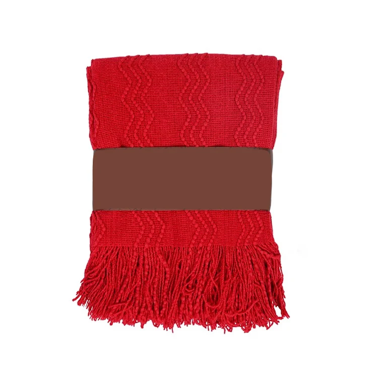 Fashion home decoraction 100% acylic soft sofa throw knitted blankets tassel baby