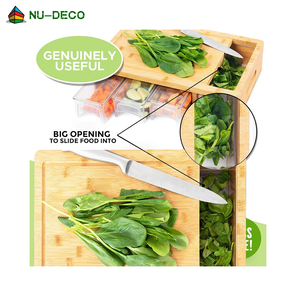 Wholesale large vegetable meat organic custom kitchen wood bamboo cutting board with tray drawer container