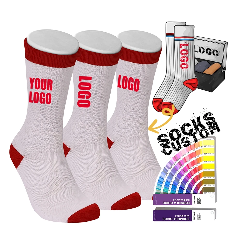 Custom Logo Sports Athletic Socks With Your Own Design Crew Basketball Sports Socks Custom Logo