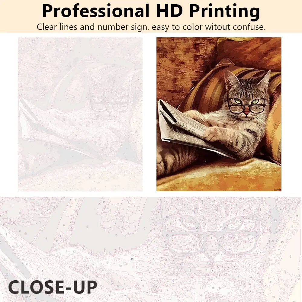Custom Design DIY Painting By Numbers For Adults Kids Cat 16x20 inch Animal Oil Painting Kits With Canvas Paint Brush Wall Decor