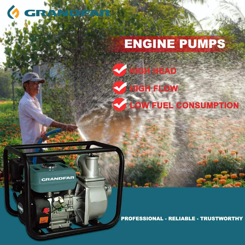 GRANDFAR gasoline 4 inch water pump 4 stroke 7.5HP recoil single cylinder gasoline power water pump for Agricultural irrigation
