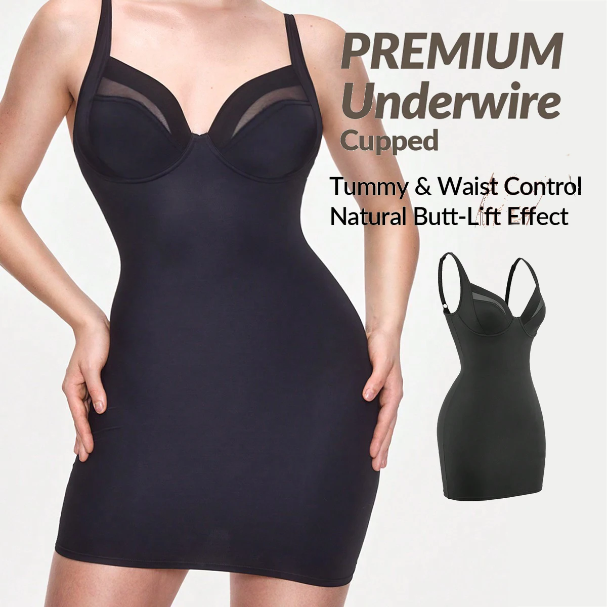Ladymate OEM/ODM Vestido entallado de mujer Woman Mesh Splicing Underwire Cupped Shapewear Slip Dress Tummy Control Body Shaper