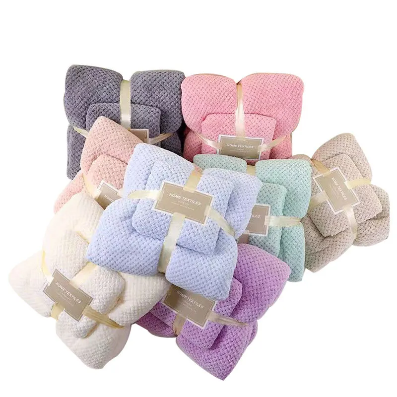 Custom Logo Coral Fleece Washcloth and Soft Absorbent Bath Towel Set Knitted Bath Shower Tool for Spa Hotel Use Wholesale Adult