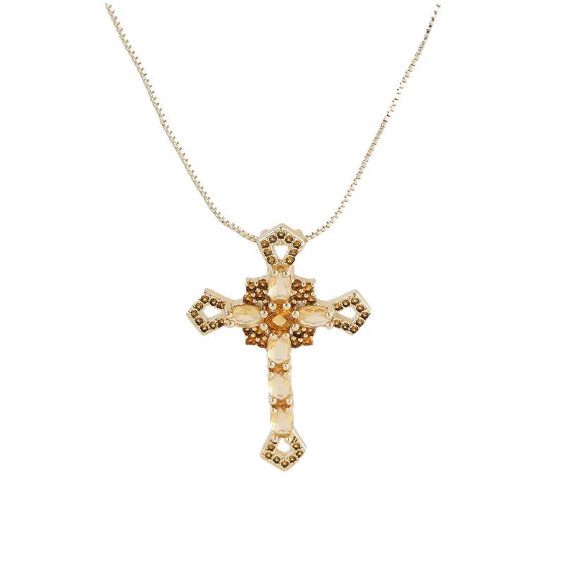 Hot selling cross necklace copper inlaid zircon jewelry exquisite collarbone chain