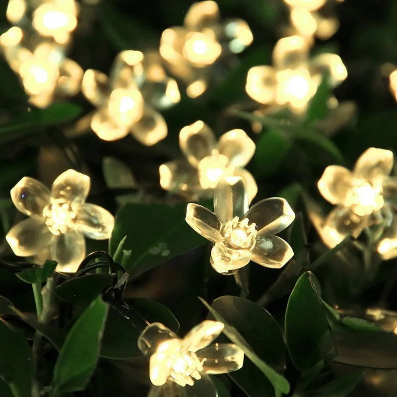 30 LED Sakura Cherry RGB Flower Bloom Decorative Solar String Rope Lights Lamp for Garden Yard Patio Tree Decoration