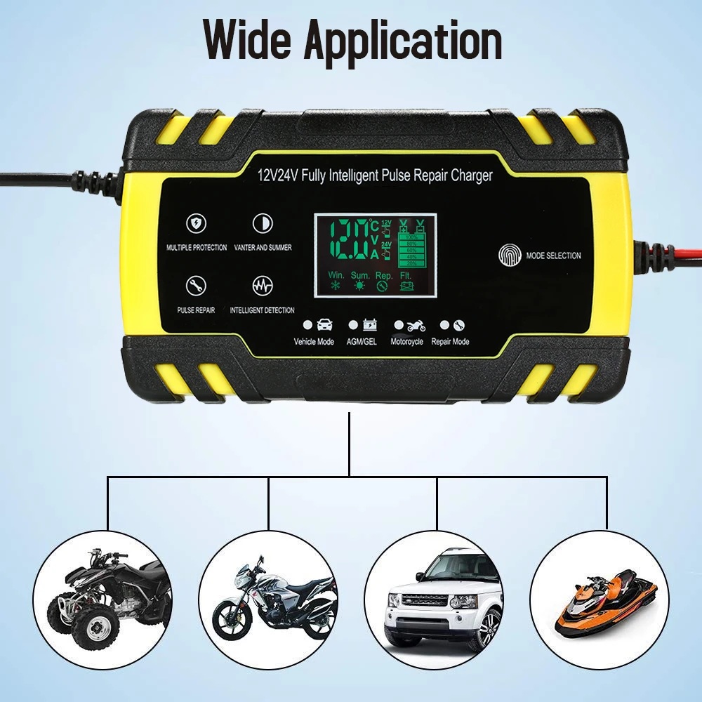 High quality Intelligent Pulse Repair Battery Charger 12V/24V 10A 15A Truck Motorcycle Charger for GEL battery