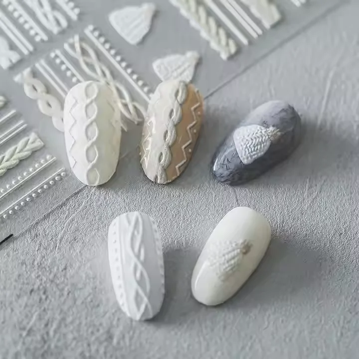 5D New Craft Nail Stickers Winter Sweater Charm Design Acrylic Engraved Nail Sticker Self-adhesive Manicures Foils