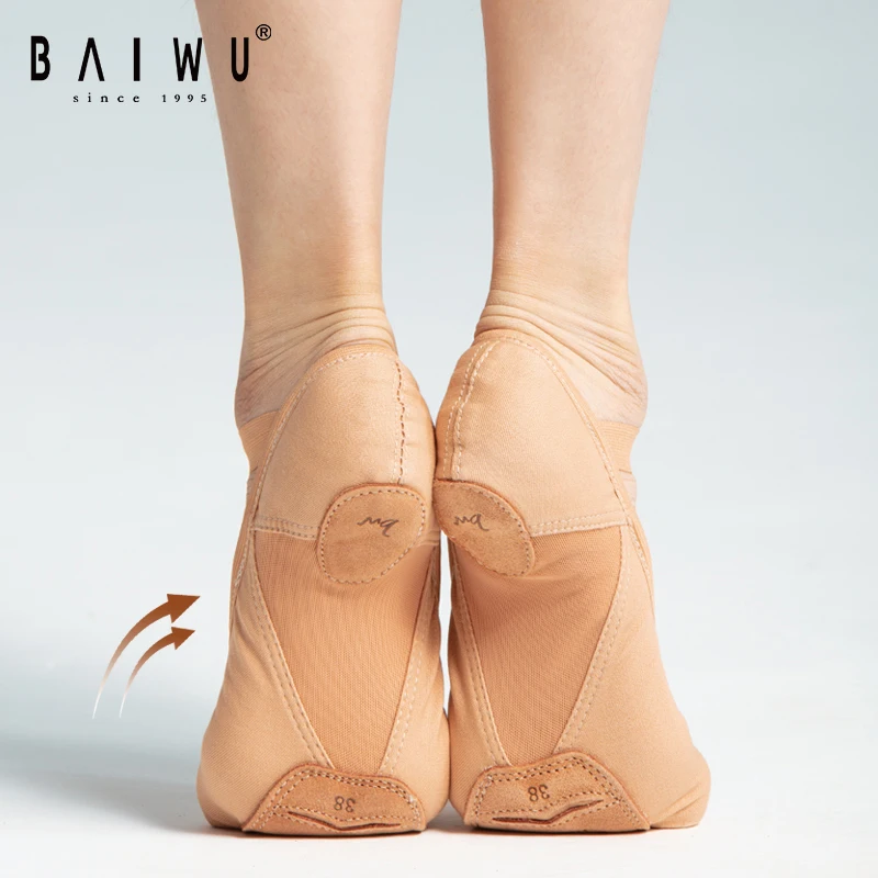 121131010 Baiwu Women Dance Slipper Ballet Flat Shoes Brown Ballet Canvas Shoes