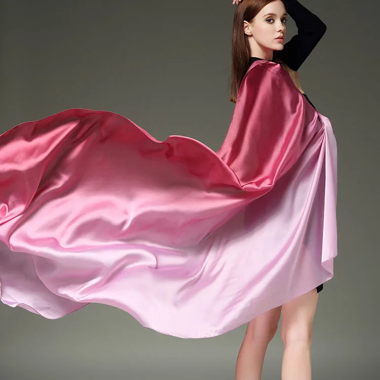 Элегантный женский длинный шелковый шарф градиентные цвета шелковая летняя Солнцезащитная шаль атласный мягкий шарф 110-190 см