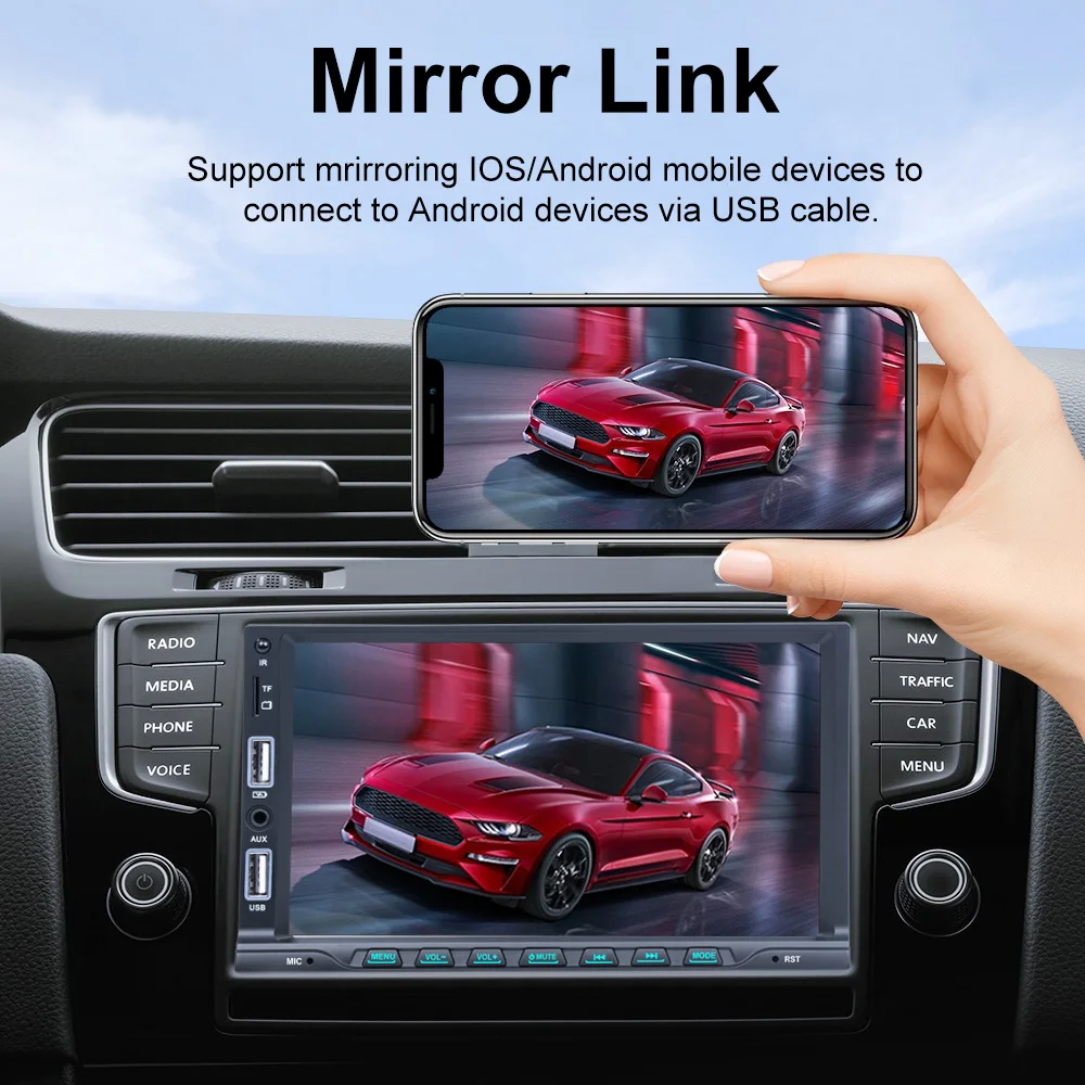7-дюймовый автомобильный MP5-плеер с одним Din 7-цветная кнопка подсветка Mirror Link 2 USB автомобильная стереосистема