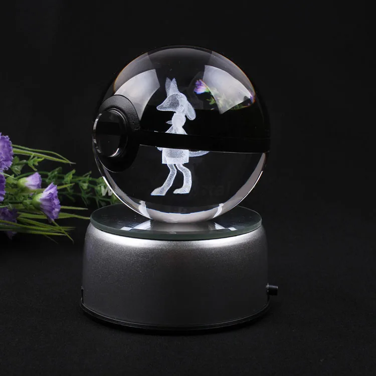  Хит продаж Хрустальный Покемон с гравировкой поделки К9 шар Lucario игрушка USB светодиодная светящаяся