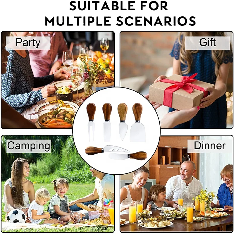 High quality cheese knife 6pcs/set cheese slicer accessories wood handle cheese tools with gift box