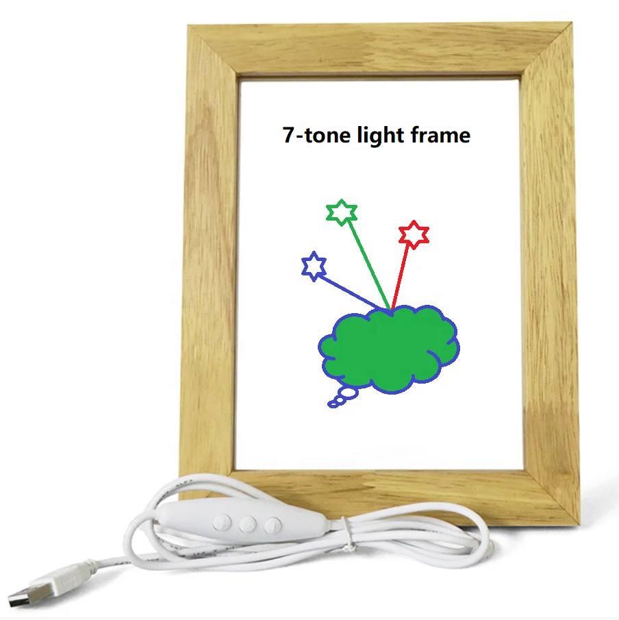 Wholesale Customized USB 7 Colors Solid wood Acrylic Photo Frame Light, 3D Acrylic Night Light